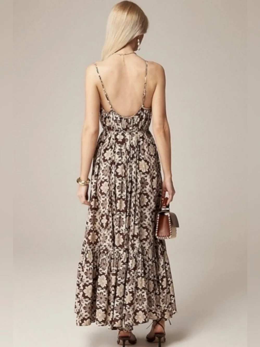J. CREW Caspia Maxi Dress Floral Crepe de Chine Brown Size S
